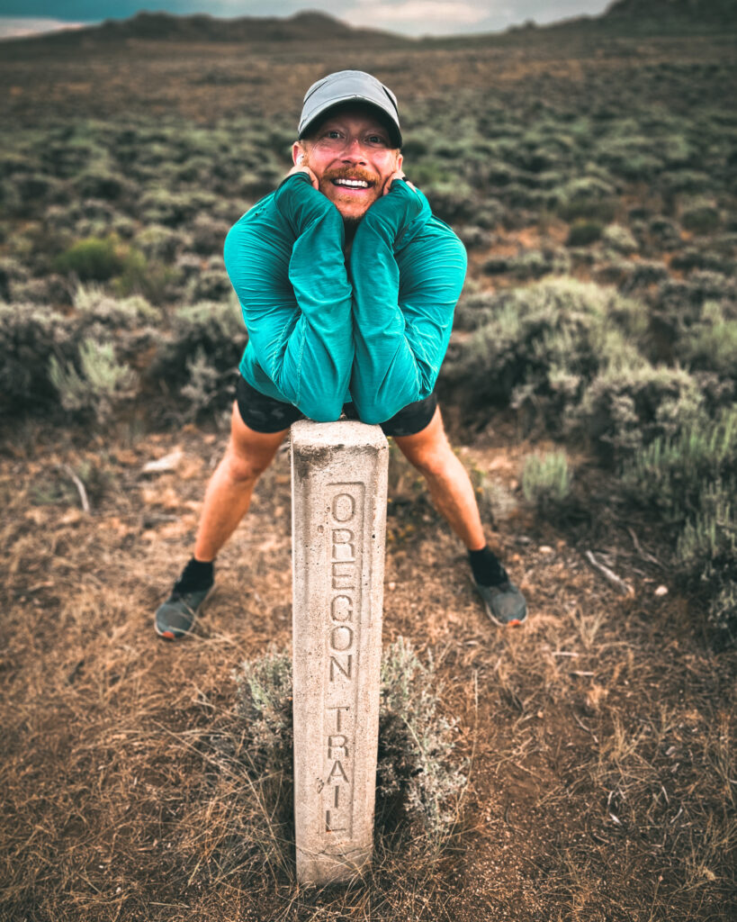 Enjoying a quick hiker rest on the Oregon Trail which coincides with part of the 3,100-mile-long Continental Divide Trail.