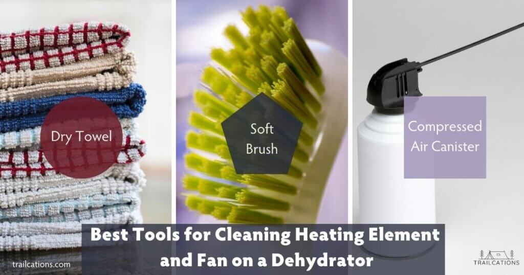A dry towel, soft brush and compressed air canister are all the tools you'll need to clean the base or power unit of your food dehydrator.