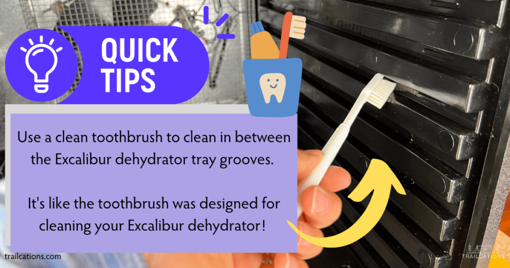 Use a clean toothbrush to clean in between the Excalibur dehydrator tray grooves. It's like the toothbrush was designed for cleaning your Excalibur dehydrator! 