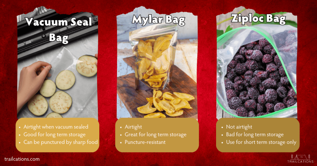 It can be hard to decide which type of bag is best for storing dehydrated food. Will you be storing dried food short term or long term? What is your budget? What type of food are you dehydrating?