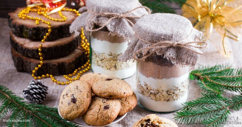 Cookie mix in a jar is a perfect holiday gift! Simply layer all of the dry ingredients in the jar and tie a recipe to the top. 