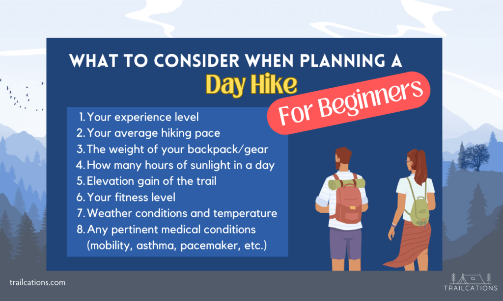 There are many factors to consider when you're planning a day hike, especially as a beginner. A common newbie mistake is overestimating your abilities when it comes to day hiking.