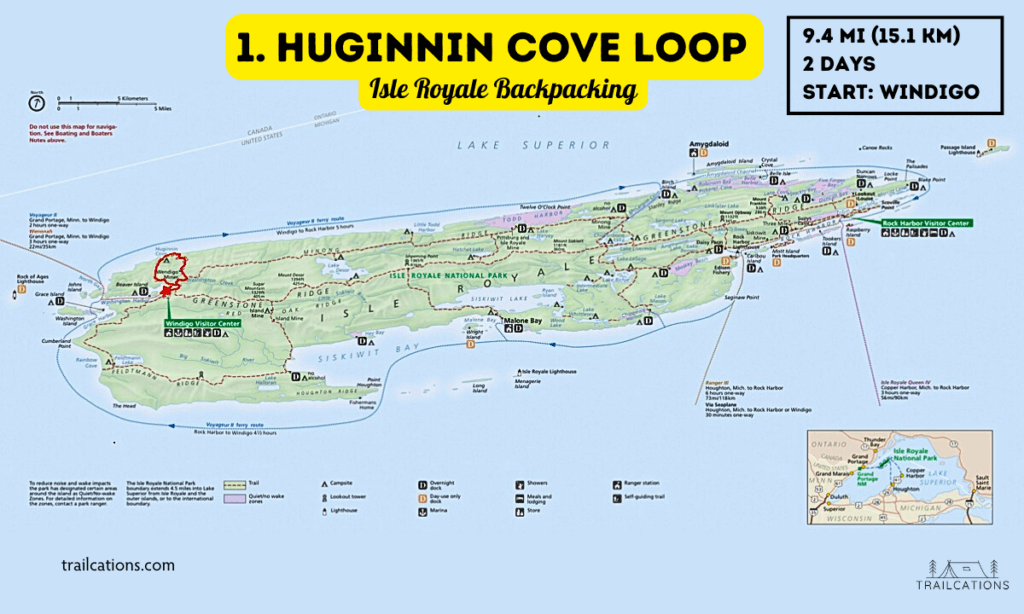 Huginnin Cove Loop Isle Royale Backpacking Map Isle Royale National Park Hiking Backpacking Itinerary