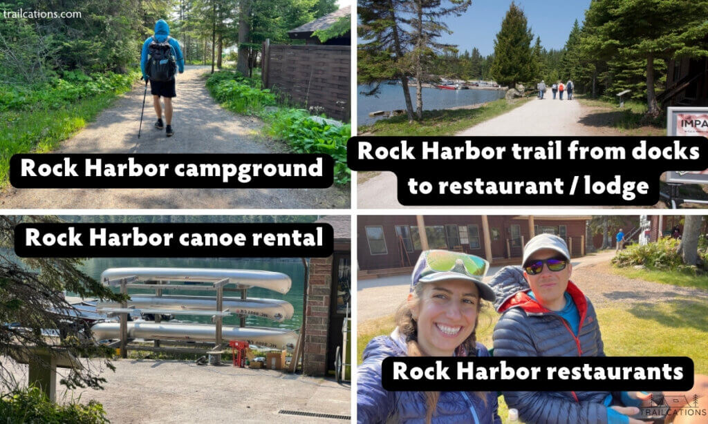Rock Harbor trails, dock area and what the terrain is like for accessibility.