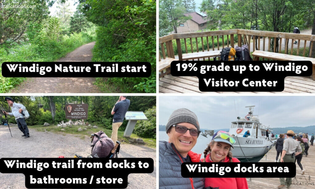 Windigo trails, dock area and what the terrain is like for accessibility.