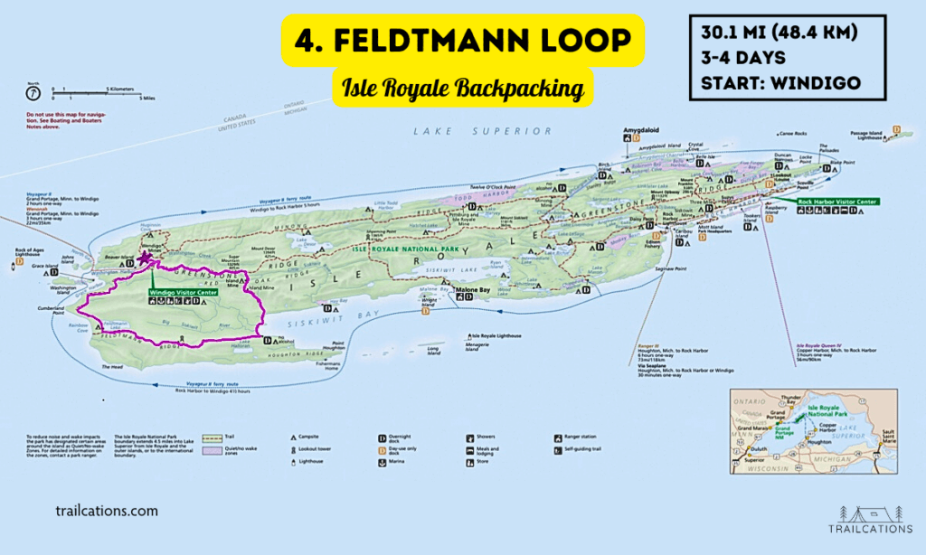 Feldtmann Loop Backpacking Routes 3 to 4 Day Backpacking Trips Isle Royale Backpacking Map Isle Royale National Park Hiking Backpacking Itinerary