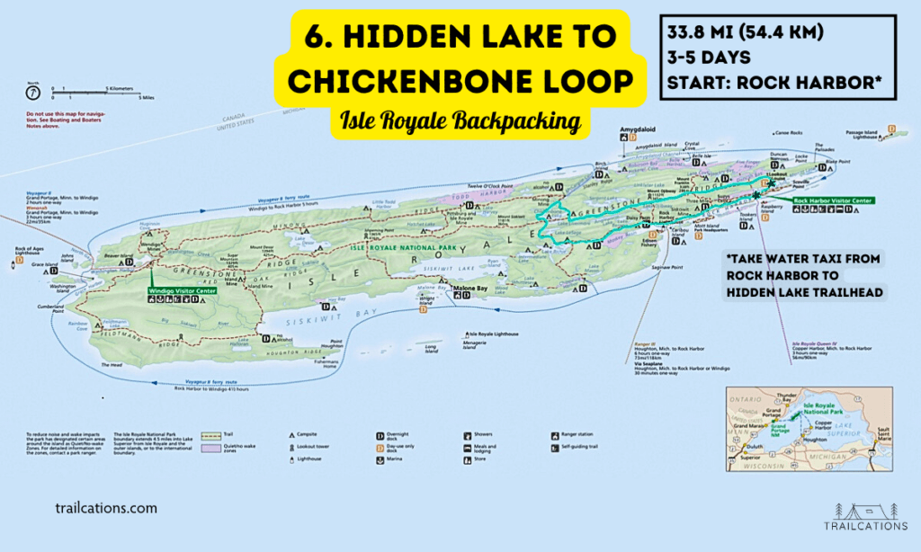 Hidden Lake to Chickenbone Lake Loop Backpacking Routes 3 to 4 Day Backpacking Trips Isle Royale Backpacking Map Isle Royale National Park Hiking Backpacking Itinerary
