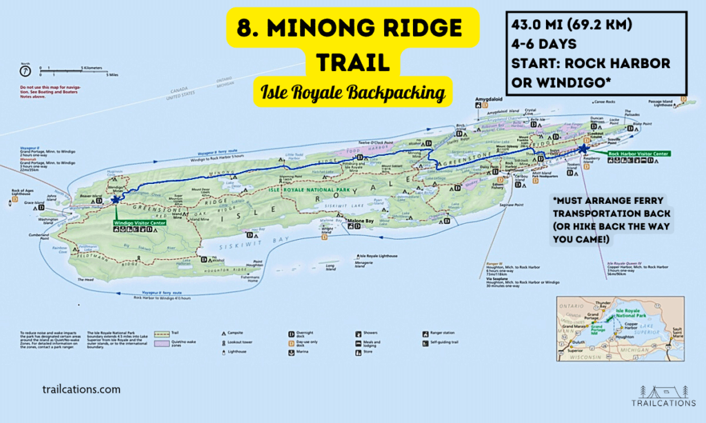 Minong Ridge Trail Backpacking Routes 4 Day 5 Day 6 Day Backpacking Trips Isle Royale Backpacking Map Isle Royale National Park Hiking Backpacking Itinerary