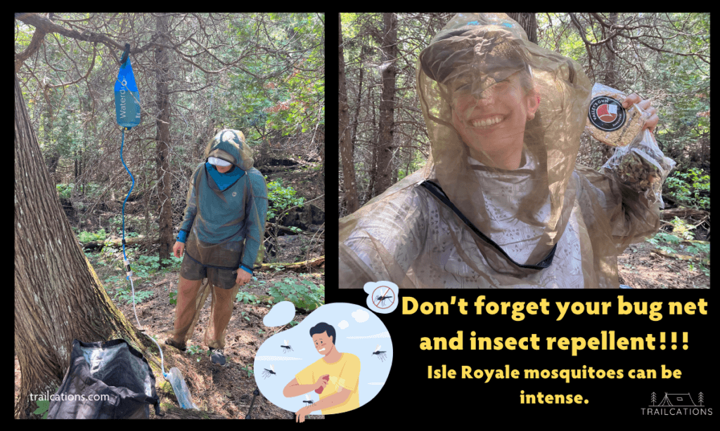 Depending on the time of year, the mosquitoes can be quite intense on Isle Royale National Park. Don't forget your bug spray and insect head net (or full body insect suit).